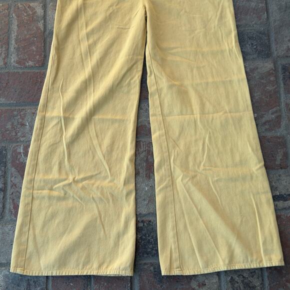 Amuse Society Betina Wide Leg Button Front Yellow Denim Jumpsuit Overalls Size S - Picture 2 of 8